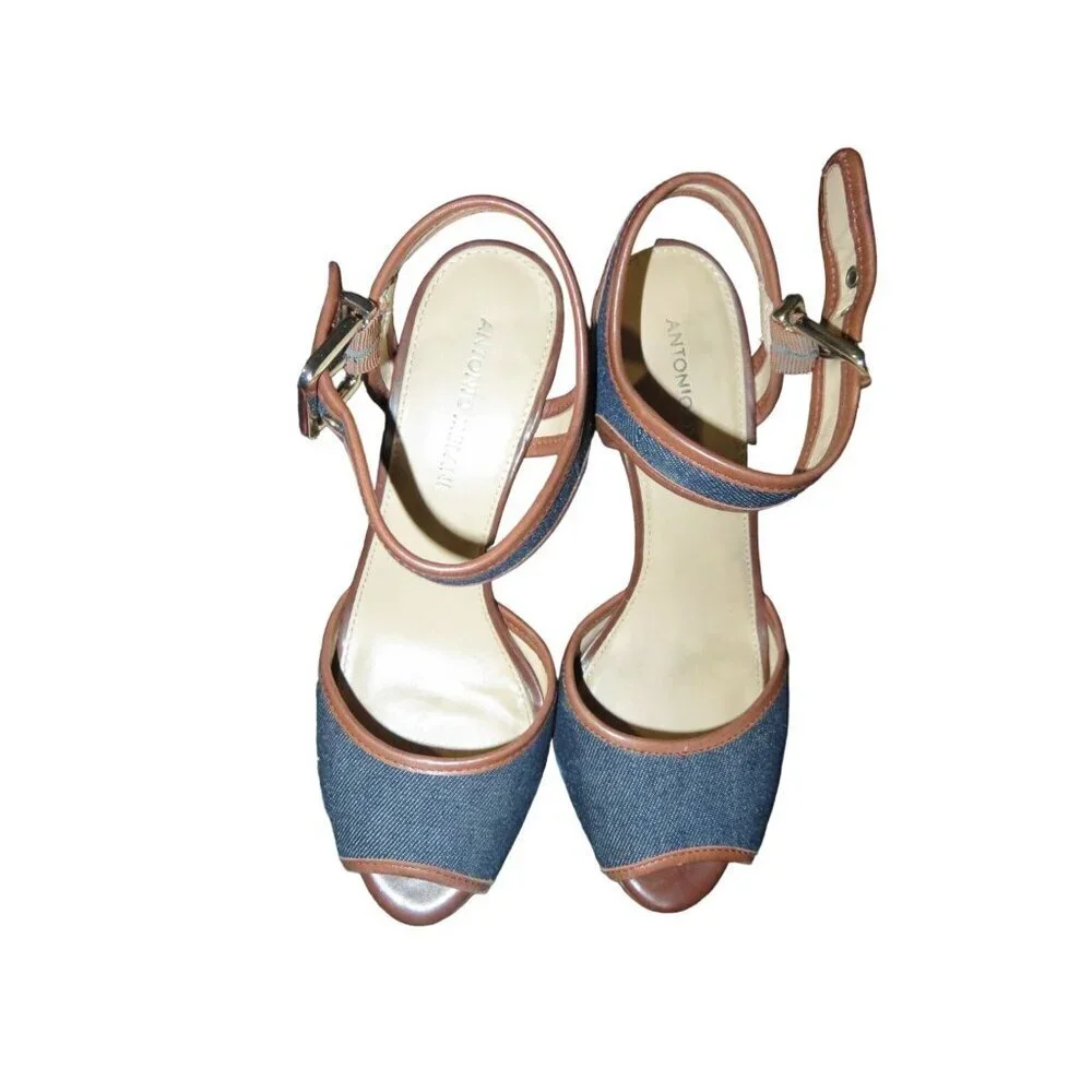 Antonio Melani Joey Denim & Italian Leather Embellished Rhinestone Heel Tips siz